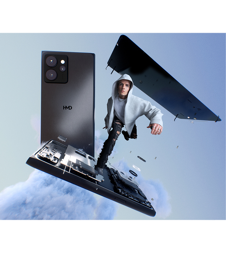 phone flying with man in the center